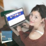 woman setting profile at dating site