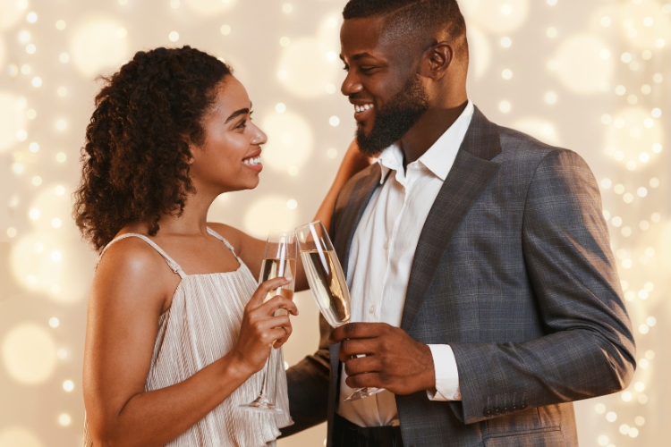 black couple wine date